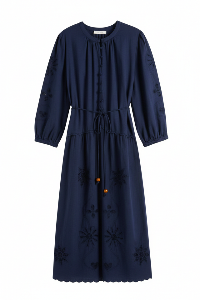 Navy Linen-Blend Broderie Dress image 5