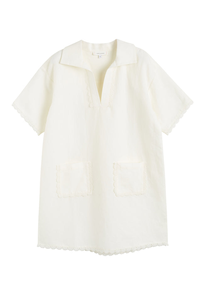 Cream Linen-Blend Scallop Tunic Dress image 5