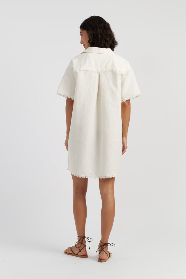 Cream Linen-Blend Scallop Tunic Dress image 4