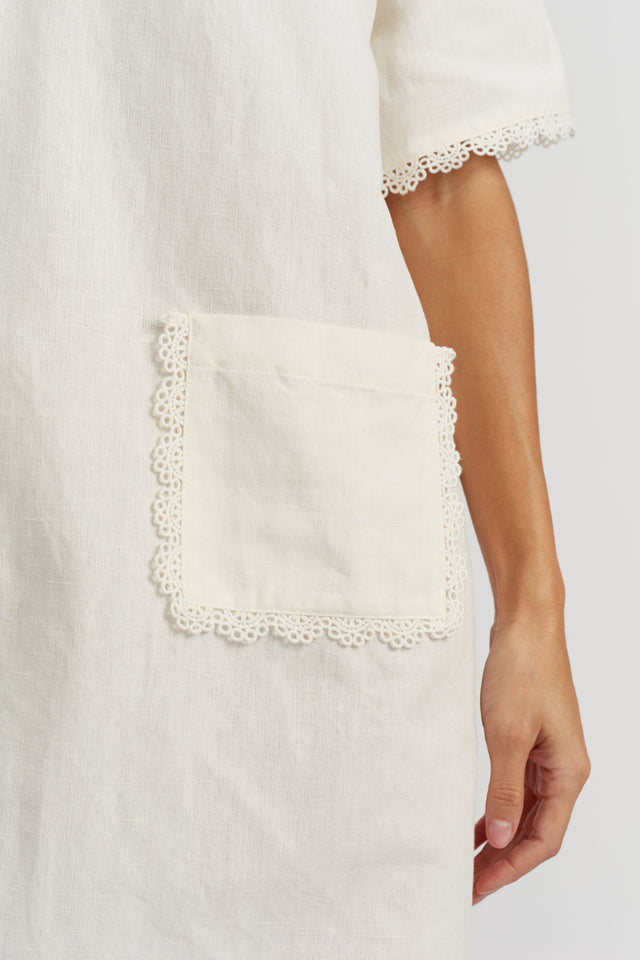 Cream Linen-Blend Scallop Tunic Dress image 3
