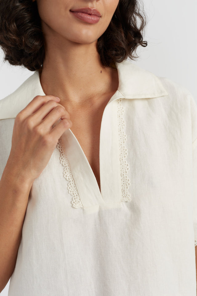 Cream Linen-Blend Scallop Tunic Dress image 2