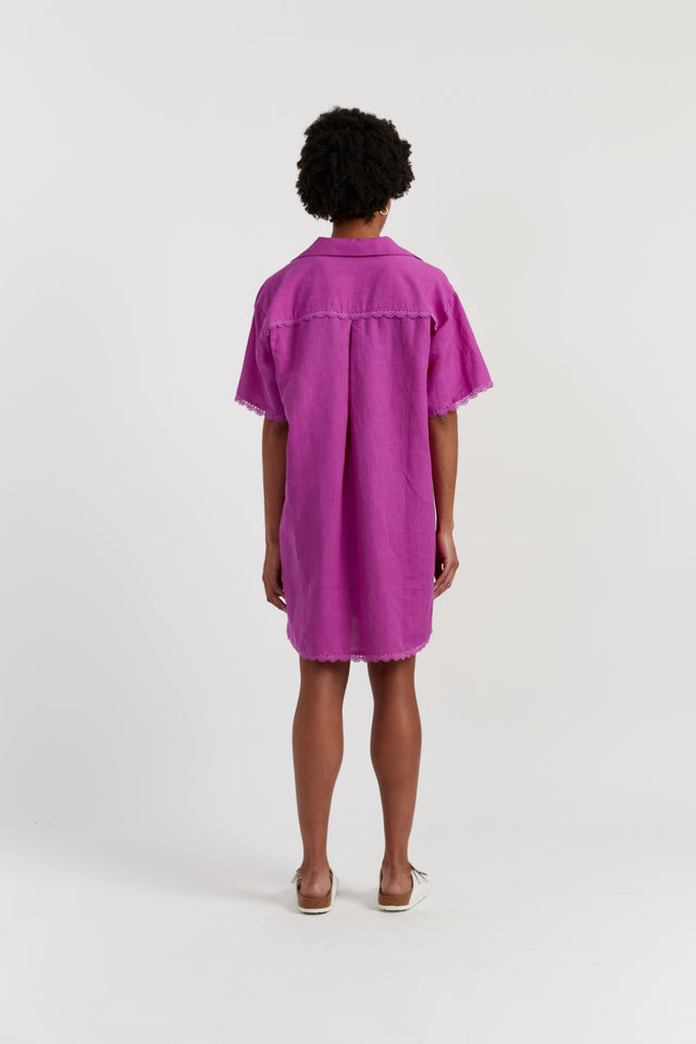 Magenta Linen-Blend Scallop Tunic Dress image 3