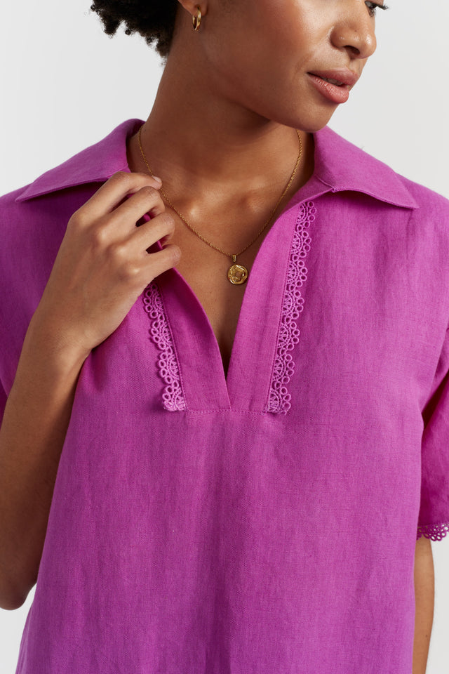 Magenta Linen-Blend Scallop Tunic Dress image 2