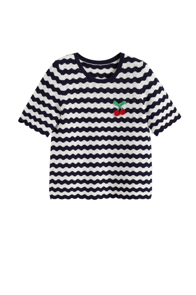 Navy Cotton Cherry Crochet Tee image 5