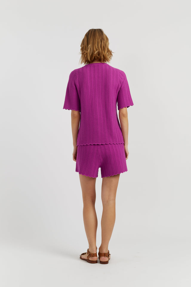 Magenta Cotton Crochet Tee image 2