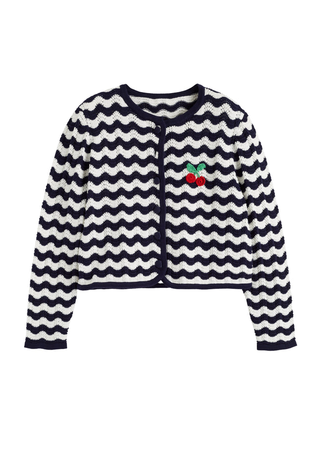Navy Cotton Cherry Crochet Cardigan image 4