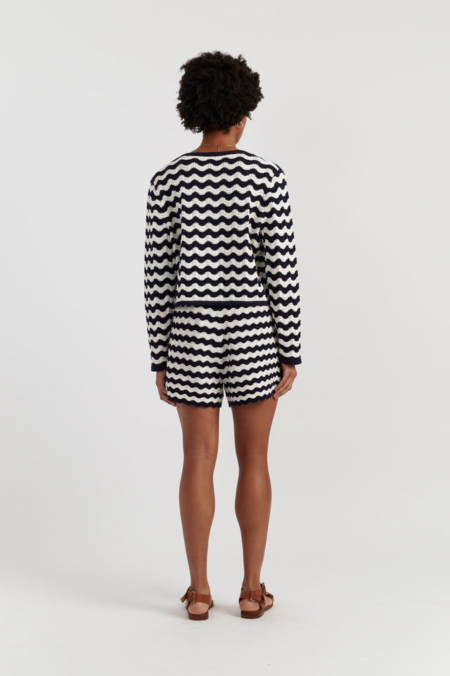 Navy Cotton Cherry Crochet Cardigan image 3