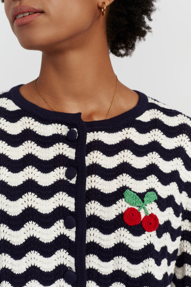 Navy Cotton Cherry Crochet Cardigan image 2