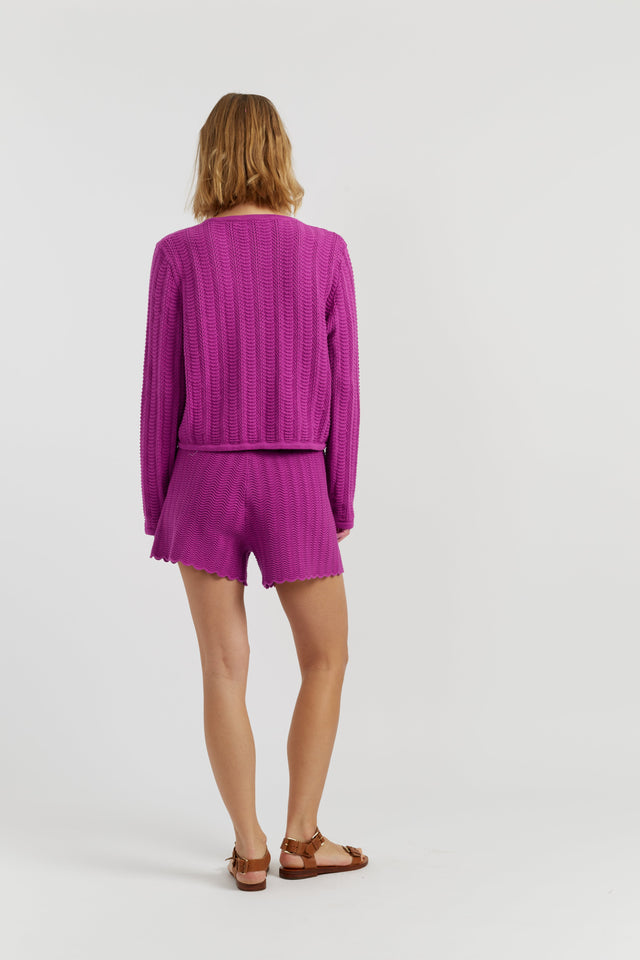 Magenta Cotton Crochet Cardigan image 2