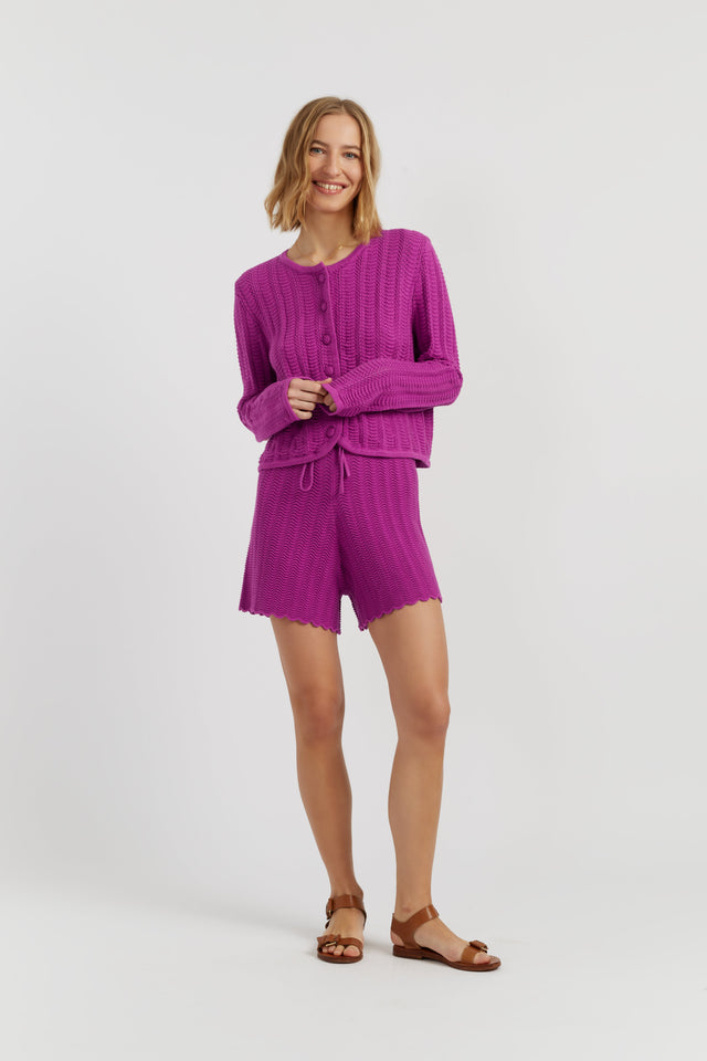 Magenta Cotton Crochet Cardigan image 3