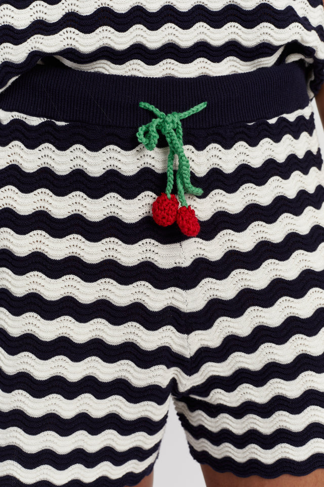 Navy Cotton Cherry Crochet Shorts image 4