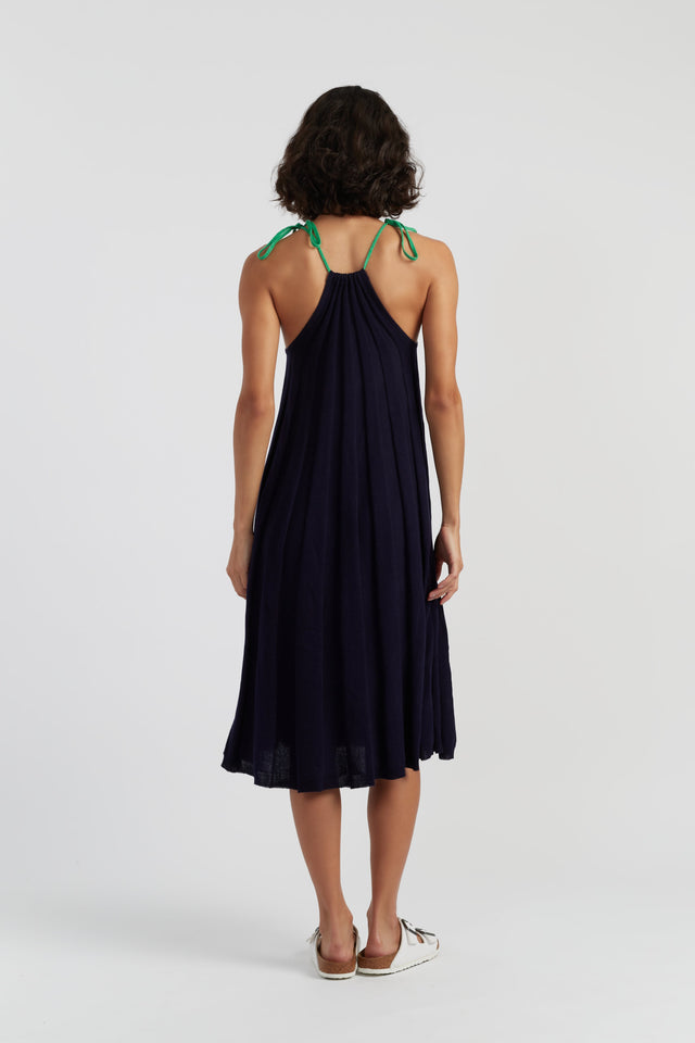 Navy Cotton Cherry Swing Dress image 3