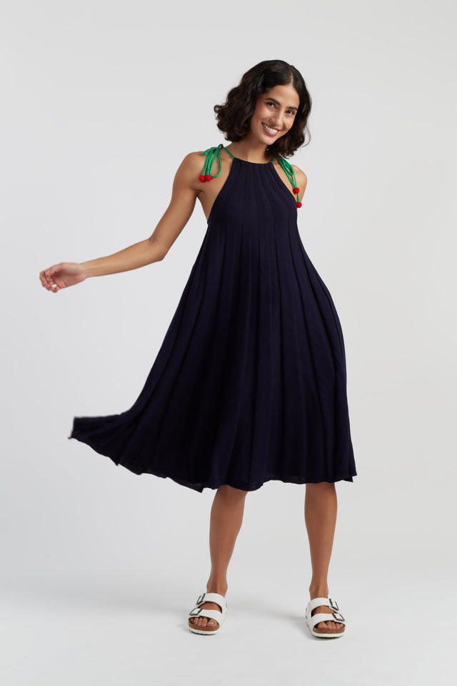 Navy Cotton Cherry Swing Dress image 2