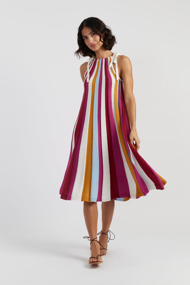 Cream Cotton Rainbow Swing Dress image 2