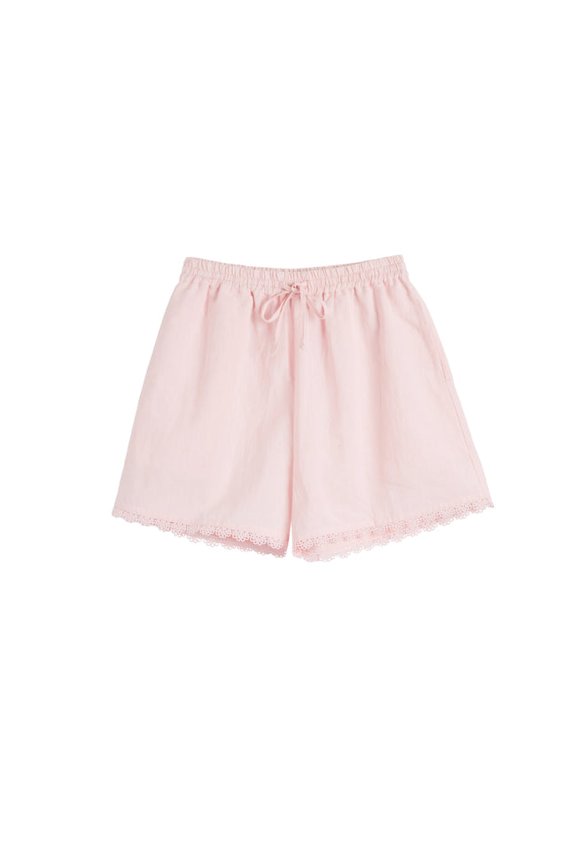 Light-Pink Linen-Blend Scallop Edge Shorts image 5