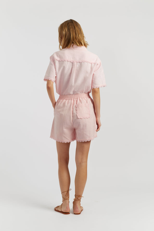 Light-Pink Linen-Blend Scallop Edge Shorts image 3