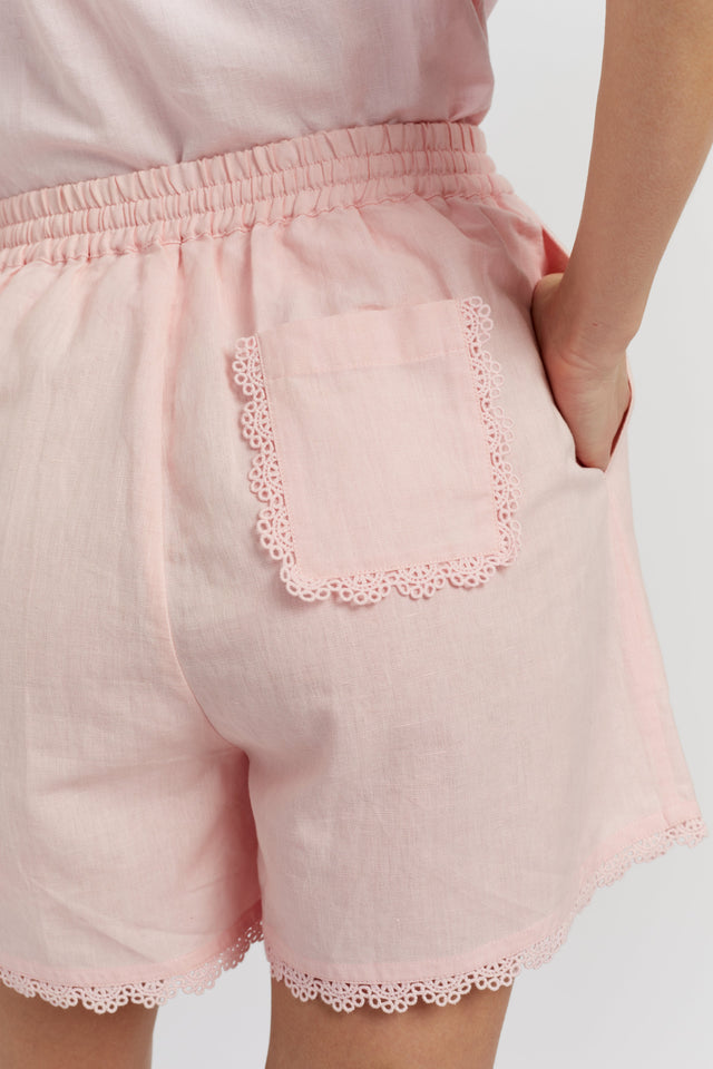 Light-Pink Linen-Blend Scallop Edge Shorts image 4