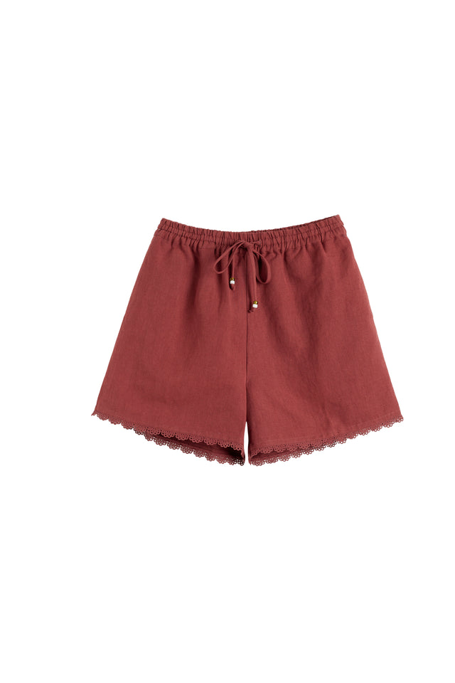 Sienna Linen-Blend Scallop Edge Shorts image 4