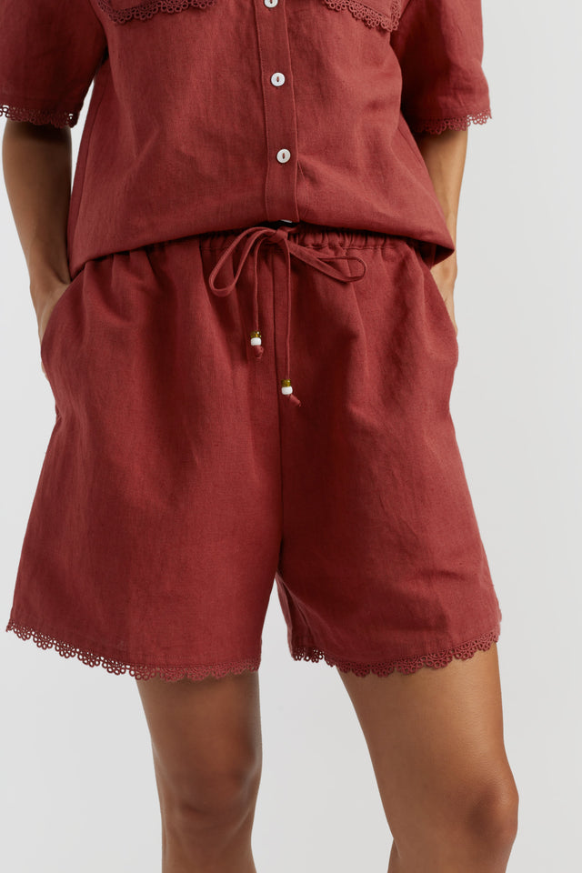 Sienna Linen-Blend Scallop Edge Shorts image 2