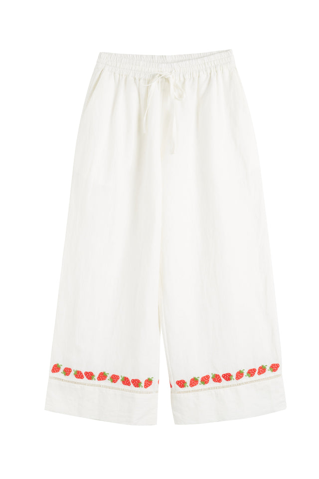 Cream Linen-Blend Strawberry Trousers image 5