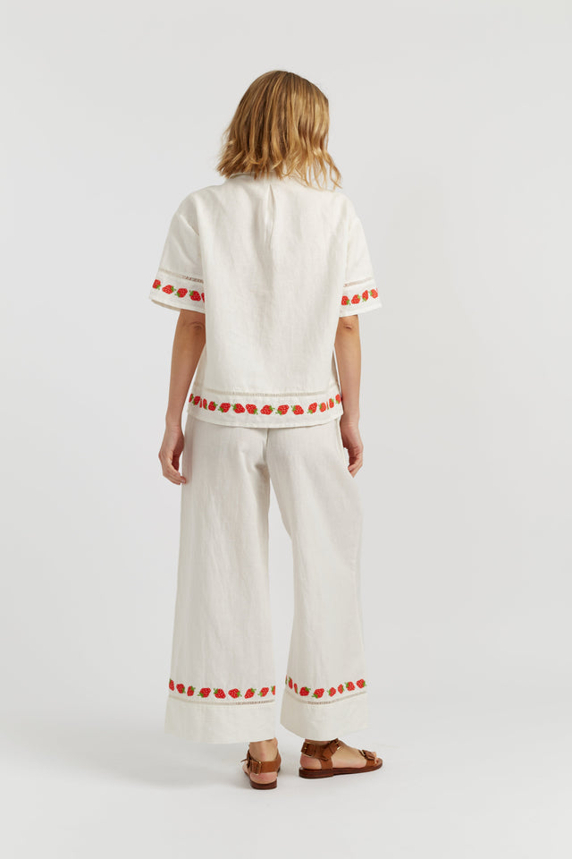 Cream Linen-Blend Strawberry Trousers image 4