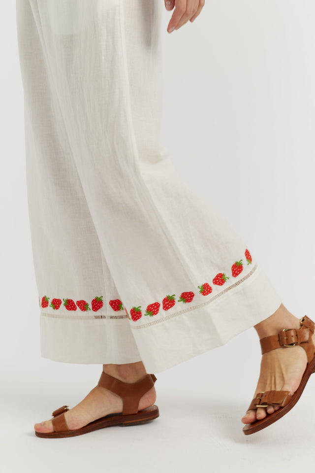 Cream Linen-Blend Strawberry Trousers image 3