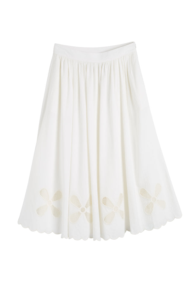 Cream Linen-Blend Broderie Skirt image 5