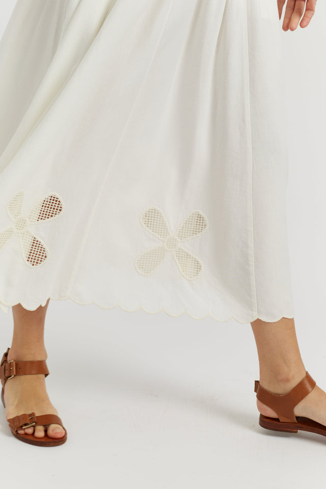 Cream Linen-Blend Broderie Skirt image 4