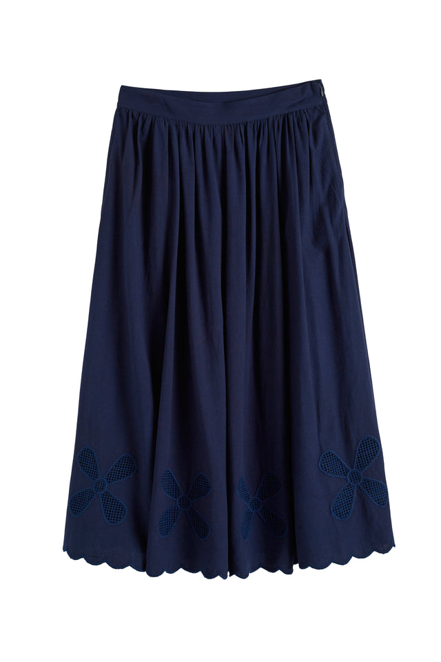 Navy Linen-Blend Broderie Skirt image 4