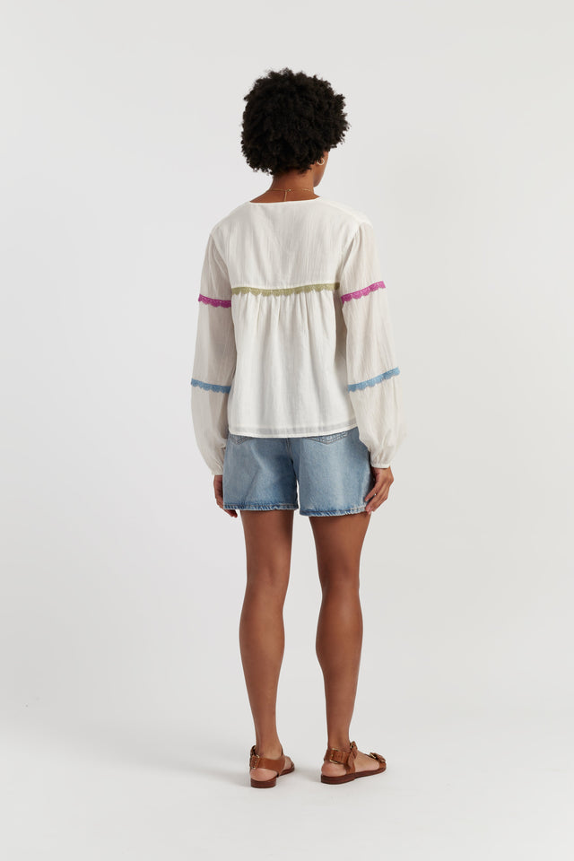 Cream Cotton Rainbow Scallop Blouse image 3