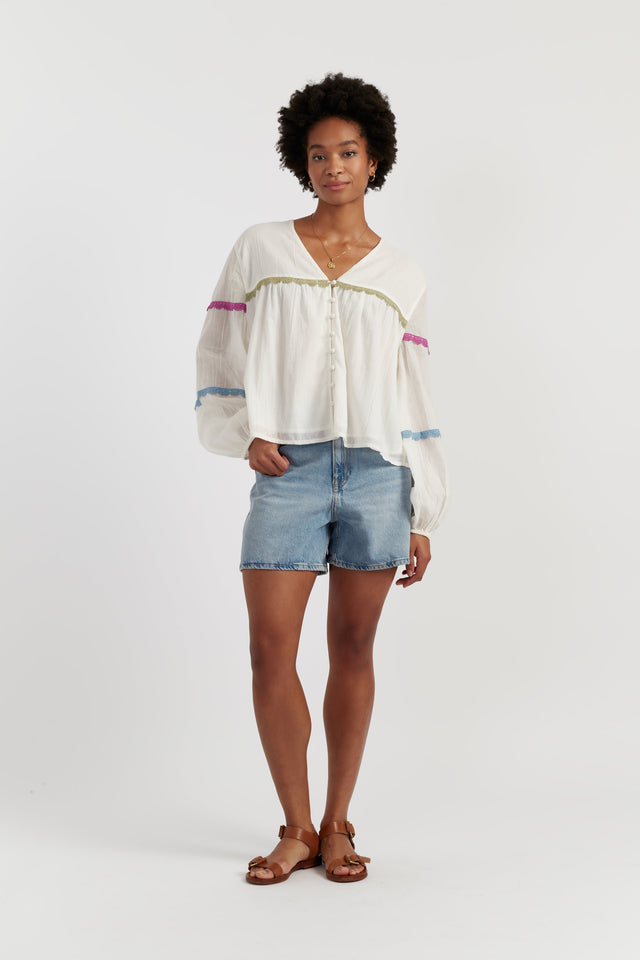 Cream Cotton Rainbow Scallop Blouse image 2