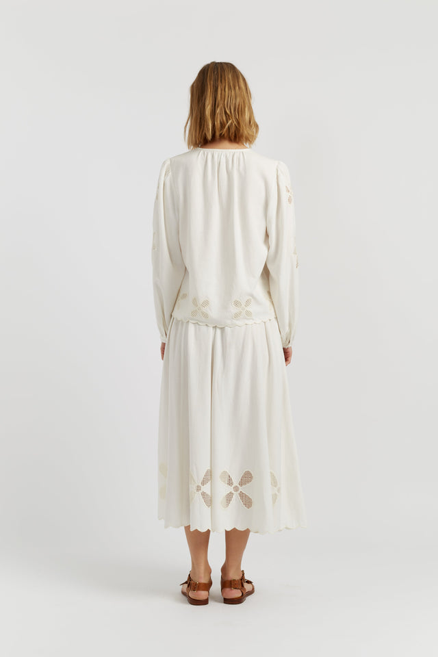 Cream  Linen-Blend Broderie Blouse image 3