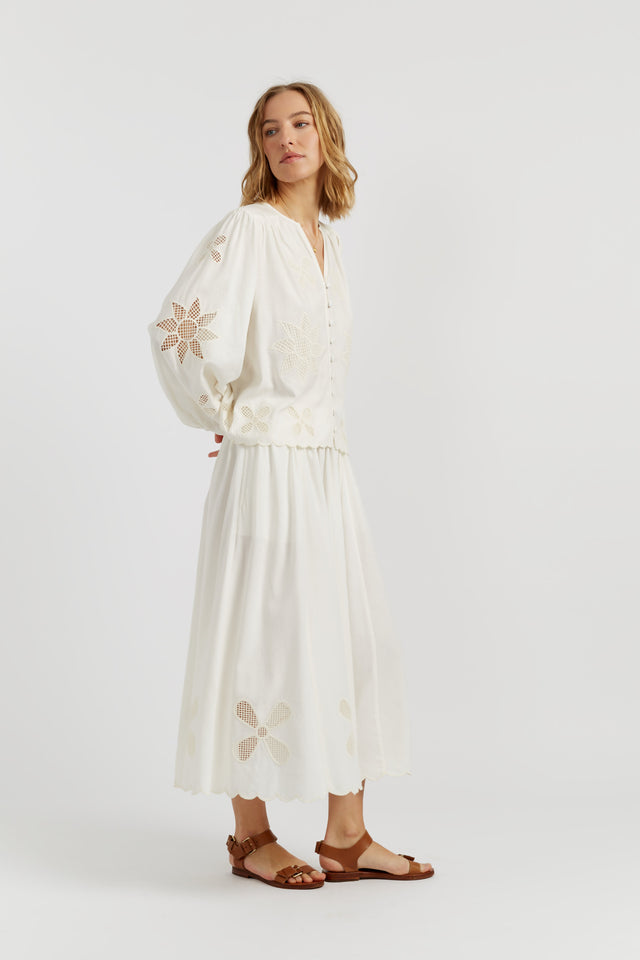 Cream  Linen-Blend Broderie Blouse image 2