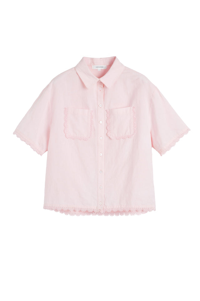 Light-Pink Linen-Blend Scallop Edge Shirt image 4