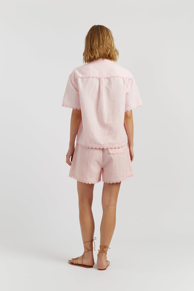 Light-Pink Linen-Blend Scallop Edge Shirt image 3
