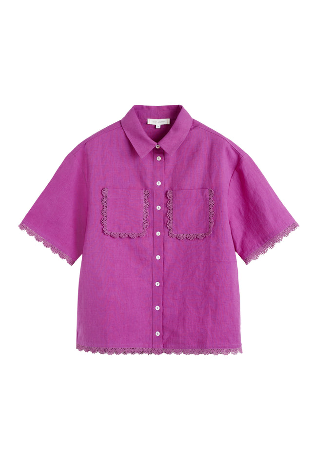 Magenta Linen-Blend Scallop Edge Shirt image 5
