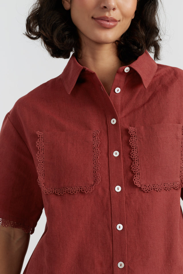 Sienna Linen-Blend Scallop Edge Shirt image 2