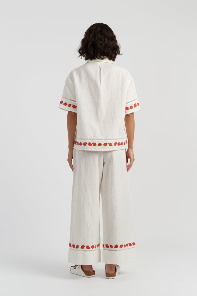 Cream Linen-Blend Strawberry Shirt image 3
