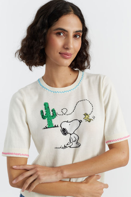Cream Cotton Peanuts Vacation T-Shirt