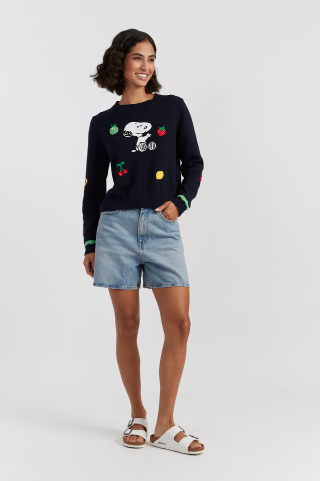Navy Cotton Fruity Snoopy Sweater image 2