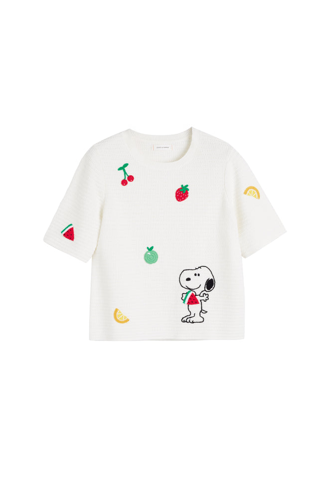 Cream Cotton Snoopy Crochet T-Shirt image 5
