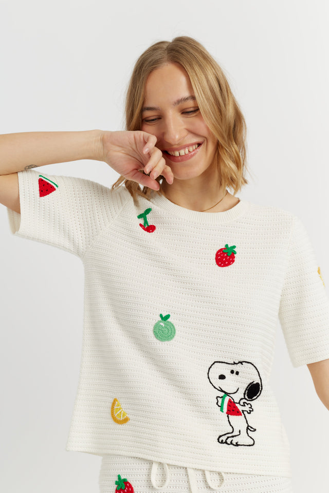 Cream Cotton Snoopy Crochet T-Shirt image 2