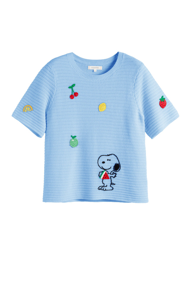 Light-Blue Cotton Snoopy Crochet T-Shirt image 4