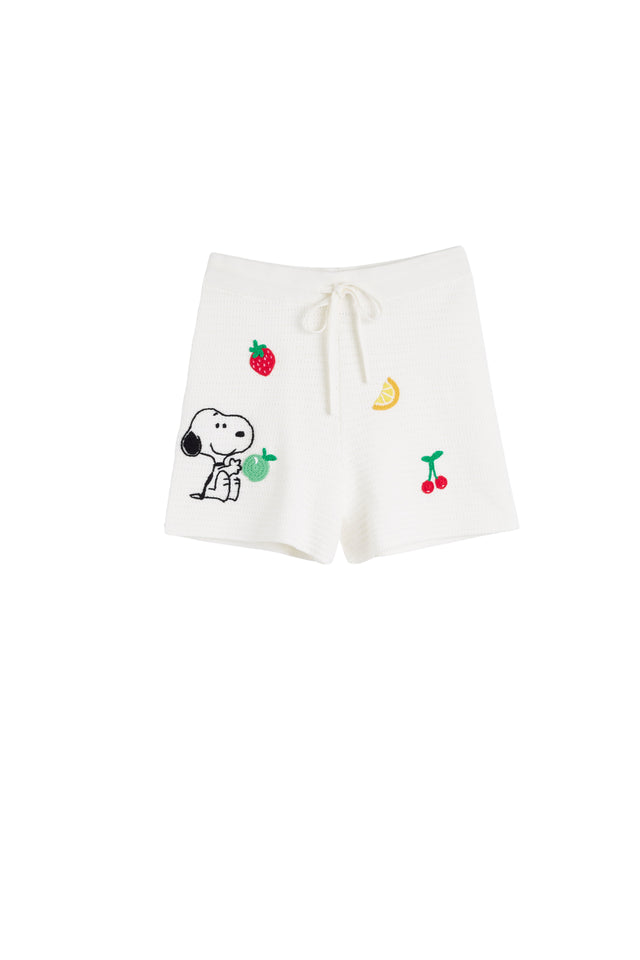 Cream Cotton Snoopy Crochet Shorts image 4