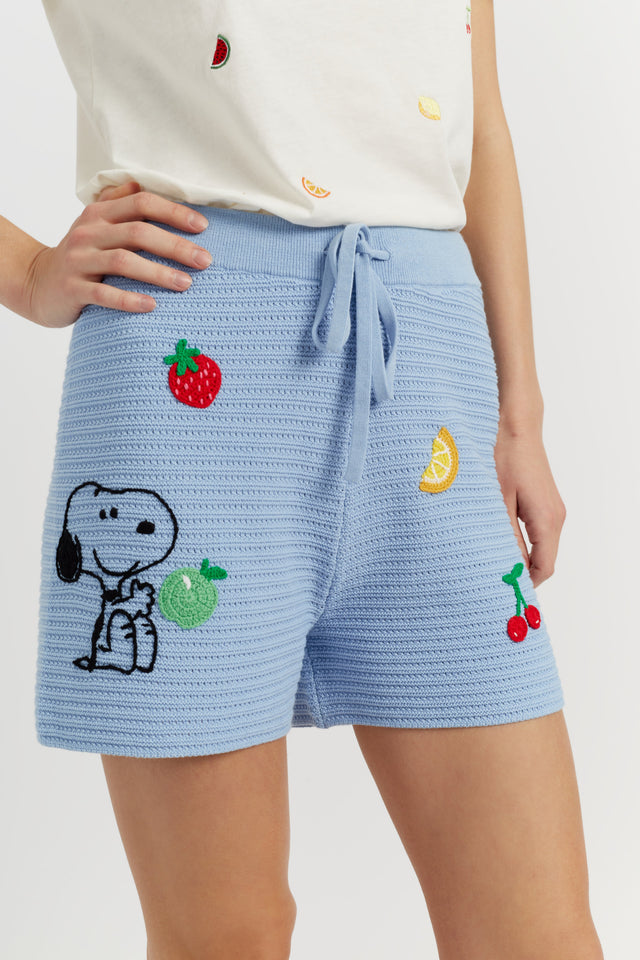 Light-Blue Cotton Snoopy Crochet Shorts image 2