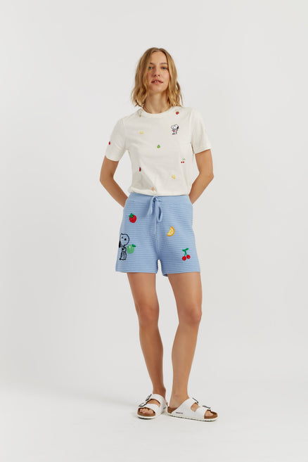 Light-Blue Cotton Snoopy Crochet Shorts