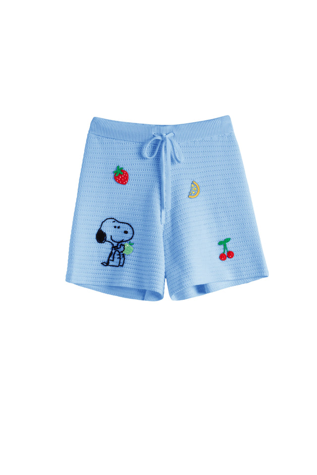 Light-Blue Cotton Snoopy Crochet Shorts image 4