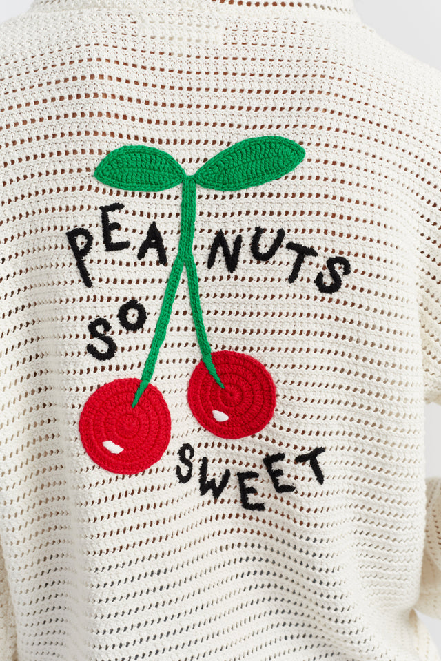 Cream Cotton Snoopy Crochet Hoodie image 4