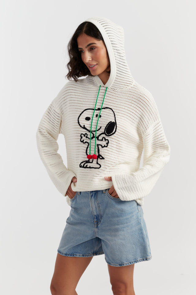 Cream Cotton Snoopy Crochet Hoodie image 2