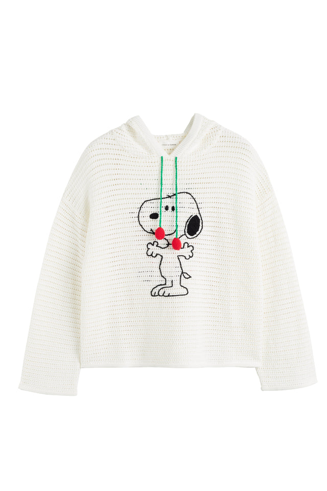 Cream Cotton Snoopy Crochet Hoodie image 5